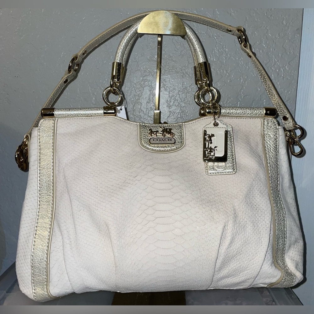 Coach Madison Caroline Embossed Python White / Gold HandBag Shoulder purse Rare
